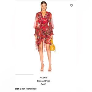Alexis Sidony Eden Floral Red Sheer Wrap Hi Lo Dress